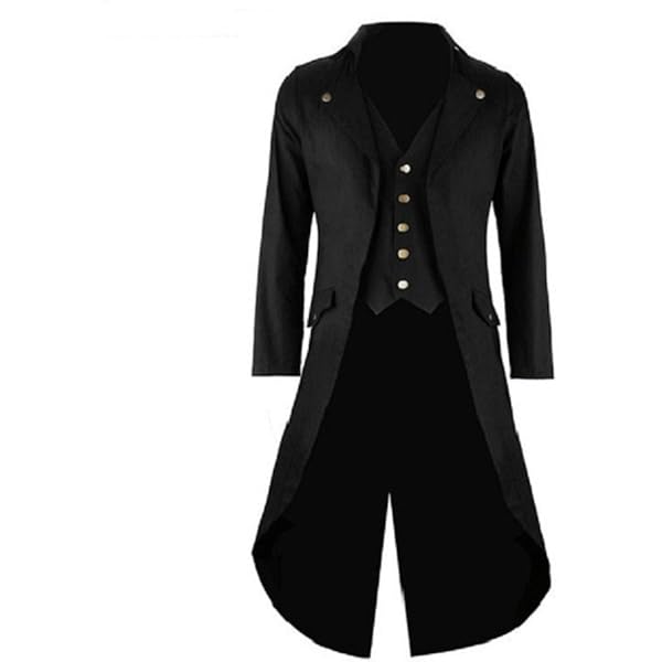 Darkrock Men's Black Cotton Twill STEAMPUNK TAILCOAT Jacket Goth