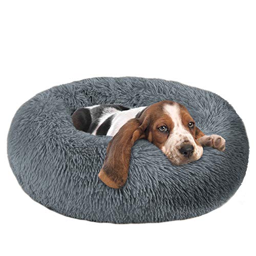 Anxiety Dog Bed and Grey Dog Calming Bed Comfy Donut Cuddler Pet Bed