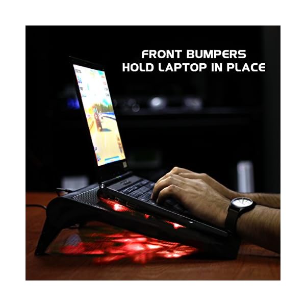 ENHANCE-Gaming-Laptop-Cooling-Pad-Stand-with-LED-Cooler-Fans-Adjustable-Height-and-Dual-USB-Port-for-17-Inch-Laptops-5-Ultra-Quiet-High-Performance-Fans-2630-RPM-and-Built-In-Bumpers-Red ENHANCE Gaming Laptop Cooling Pad Stand with LED Cooler Fans, Adjustable Height, and Dual USB Port for 17 Inch Laptops…