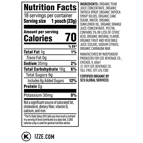 Izze Bursts Organic Fruit Snacks, Clementine, 0.8oz Pouches, (18 Pack)