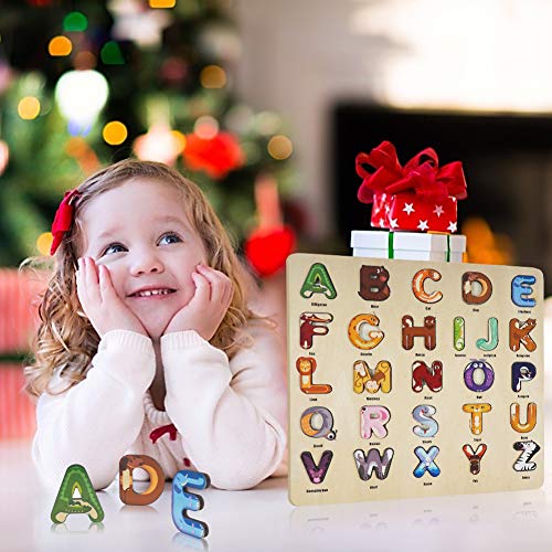 3 otters Alphabet Puzzles for Kids, Wooden Alphabet Puzzle Upper Case Letter and Learning Board Toy, for Kindergarten Toddlers & Preschools
