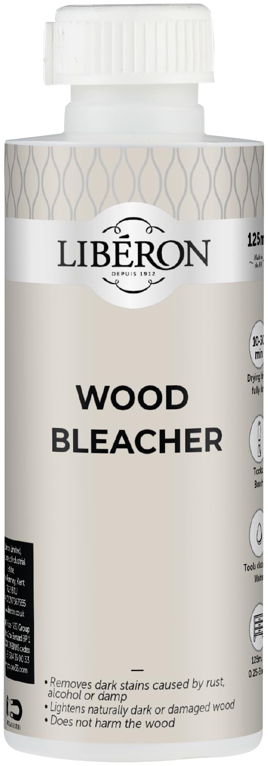 Libรฉron Wood Bleacher - Removes Dark Stains - Lightens Naturally Dark Wood - Bleaches Without Harming - Prepares Surface for Finishing - 125ml
