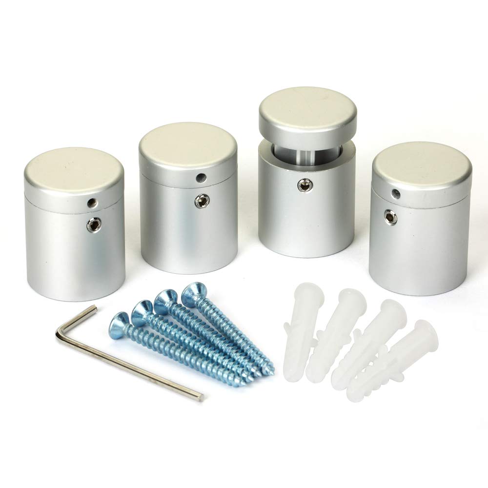 malleable Side Clamp &4 Way Sign Standoffs,25MM*25MM, Silver Aluminum, For Acrylic,Glass,PVC,Glass Panel,Wood,Pack of 4