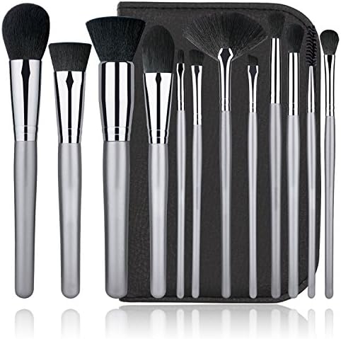 12PCS Makeup Brush Set for Powder Blush Foundation Concealer Eyeliner Eye Shadow with Cosmetic zipper Bag Kabuki Brushes Face