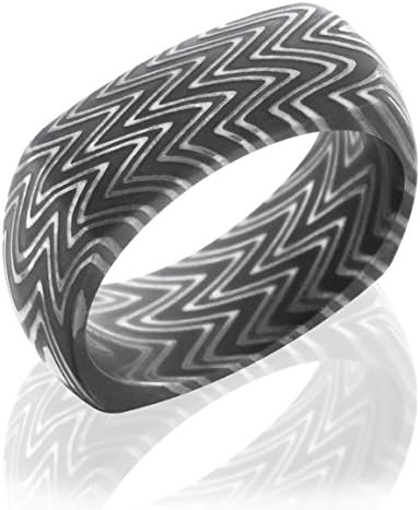 Domed Square Damascus Ring Acid Finish -Zebra by Lashbrook - 9.5