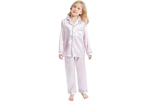 DF-deals Girls Boys Kids Silk Satin Pajamas Set Button-Down Clothes Long Sleeve Loungewear Sleepwear PJS