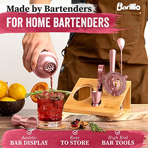 24-Piece Rose Gold Bartender Kit With Stand – Cocktail Shaker Set, Bar Tools & Recipe Book