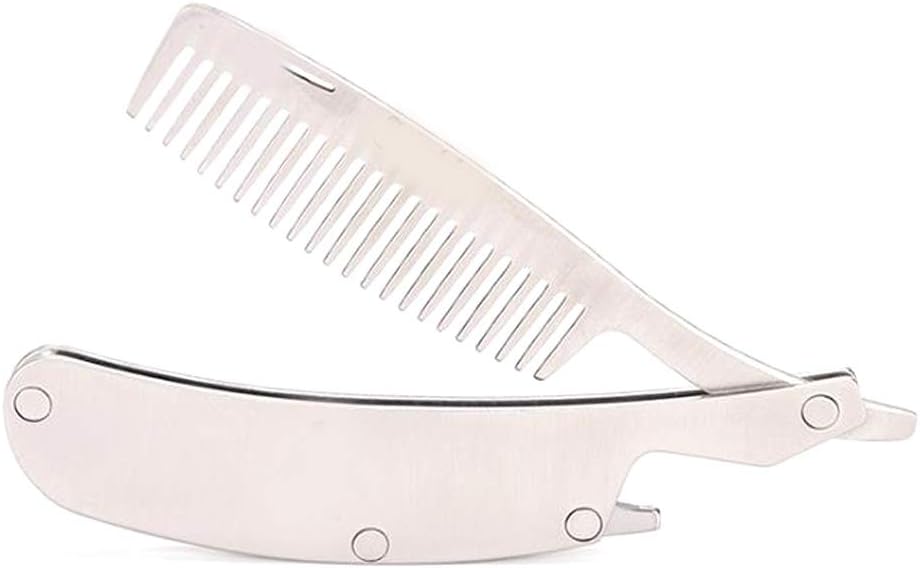 PUTYSUUN Folding Hair and Beard Comb, Anti-Static Portable Man Pocket Wallet Size, Stainless Steel Tavel Comb