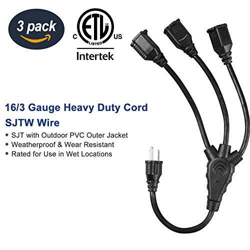 DEWENWILS 18 Inch 1 to 3 Extension Cord Splitter Cable, 16AWG Heavy Duty Weatherproof SJTW Wire, 3 P - //coolthings.us