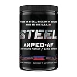 Steel Supplements Amped-AF Pre Workout Powder Energy Drink One3 Enhanced with Vitamins B6 and B12 High Intensity 30 Servings (Blitz Berry)