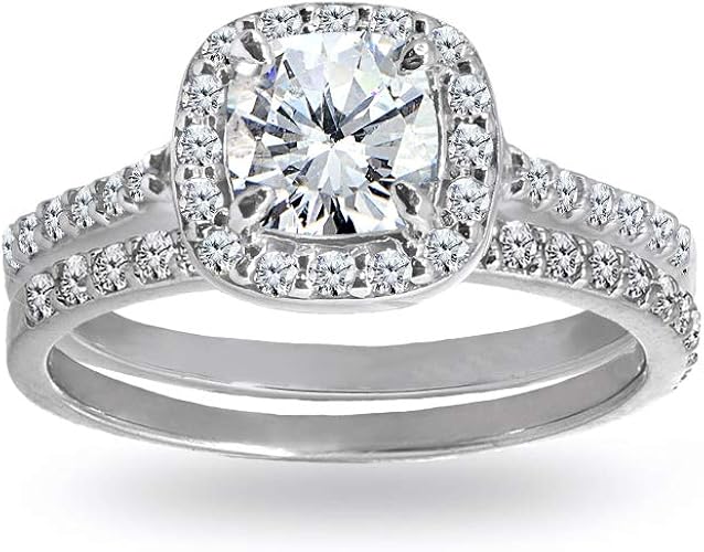 Amazon Com Sterling Silver Cubic Zirconia Cushion Cut Halo Bridal