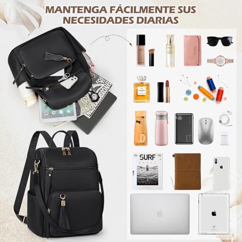 Mochila Monedero para Mujer, Mochila De Viaje Antirrobo De Diseñador De Cuero Mochila Informal De Moda Mochila para Mujer Bolsos De Hombro Grandes para Mujer