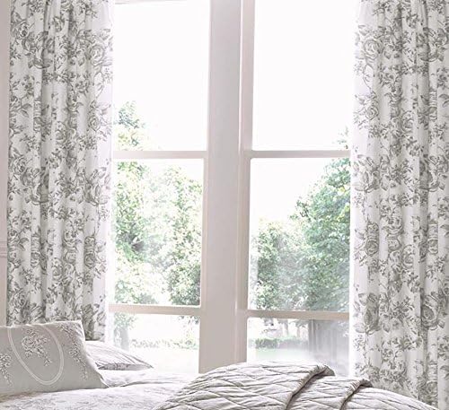 Amazon Com Floral Toile Rose Grey 66x72 168x183cm Cotton Blend