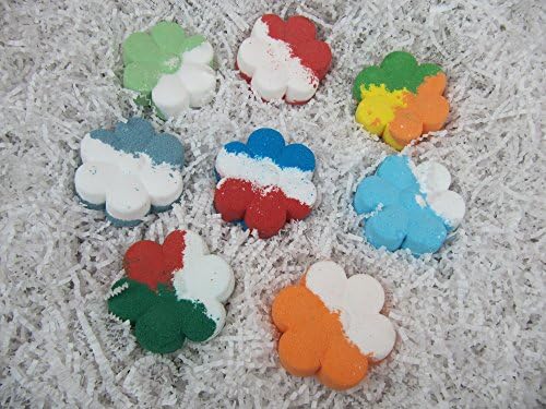 Bath Bombs fizzies for teen girls and young ladies gift set 8 large 3oz. Beautiful hand designed colorful flowers with essential oils and 8 different fragrances that you will be sure to love.