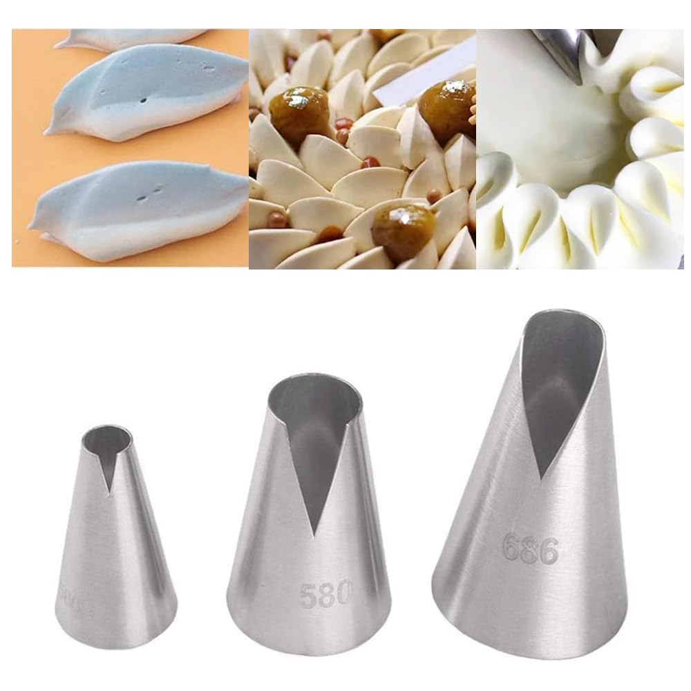 DUORUI 3pcs Icing Piping Nozzle Tips Cream Cake Decorating Cupcake Fondant Cake Stainless Steel
