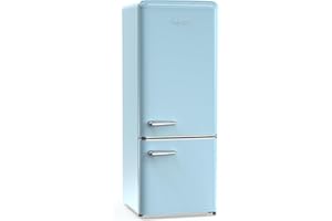 iio 7 Cu Ft Bottom Freezer Retro Refrigerator, Small, with Mini Fridge for Bedroom, 3 Glass replacement Shelves, LED Light,1 Crisper, 2 Drawers (Blue)