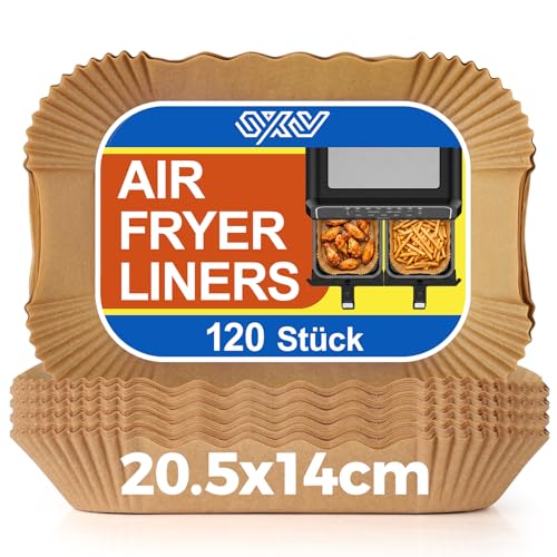 Innsky Airfryer Baking Paper 20.5 x 14 cm, 120 Sheets of Baking Paper for Hot Air Fryer Ninja & Cosori Double Chamber, Square Air Fryer Baking Paper, Disposable, Unbleached Grease Absorbing Inserts