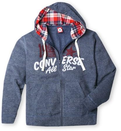 Amazon 紳士メンズ パーカー Converse コンバース ブランドロゴチェック切替パイル生地裏起毛長袖ジップパーカー トレーナー パーカー 通販