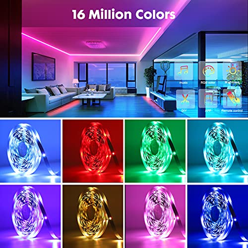 65.6ft Led Lights for Bedroom,Ultra Long Smart Music Sync LED Strip Lights Bluetooth APP Control with 44 Keys Remote ,RGB Color Changing Led Lights for Room Kitchen Christmas Party Home Decoration