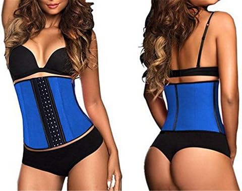 Willsin7so 100% Latex Waist Trainer Corset 9 Steel Bone Shapewear Hot Body Shapers Women Corset Slimming Belt Waist Shaper Blue M