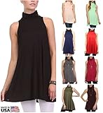 Women's Solid Mock Neck Turtleneck Tunic Top Sleeveless A-line Dress Trapeze
