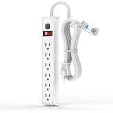 TiFFCOFiO Surge Protector Power Strip, 4 Feet Extension Cord, 600 Joules Surge Protection, Multiple Protection 6 Outlet Strip, 14 AWG Cord, 15A/1875W, ETL Listed