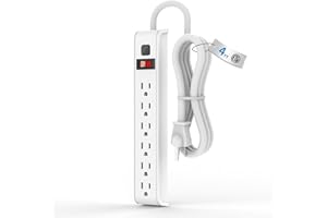 TiFFCOFiO Surge Protector Power Strip, 4 Feet Extension Cord, 600 Joules Surge Protection, Multiple Protection 6 Outlet Strip, 14 AWG Cord, 15A/1875W, ETL Listed (1 Pack)