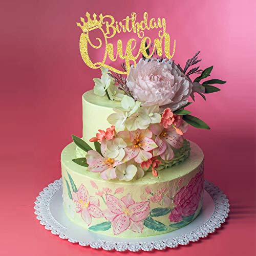 Palksky Queen Birthday Cake Topper Acrylic Durable Gold Glitter