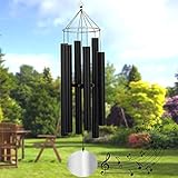 Loving Basso Wind Chimes Outdoor Large Deep Tone,45In Large Outdoor Chimes Deep Tone Tuned Relaxing Melody,Sympathy Deep Sound Windchimes with a Card for Mother Father Family,Matte Black