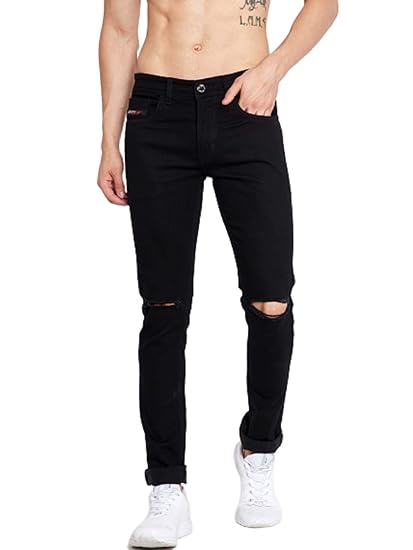 mens black cut jeans