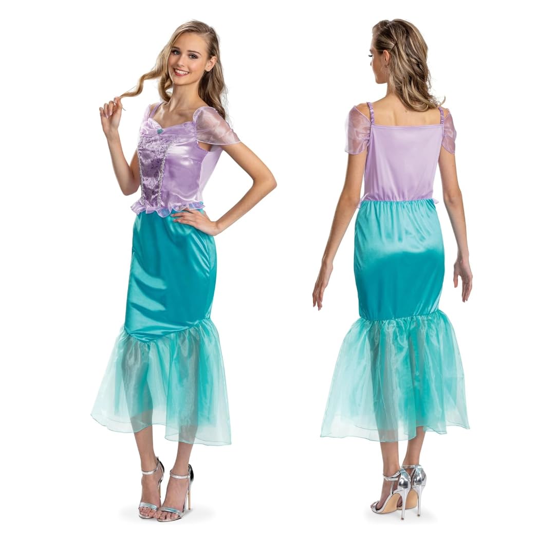 Disney Princess Ariel Fancy Dress for Adults, Official by Disguise, Detailed Bodice with Mesh Sleeves, Fishtail Skirt, Perfect for Halloween and Carnival, in Size 8-10, 12-14 & 16-18