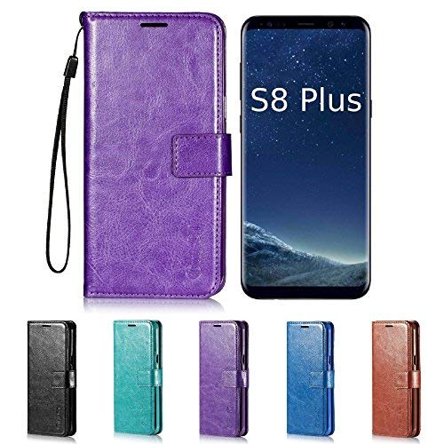 Samsung Galaxy S8 Plus Case, HLCT PU Leather Case, with Soft TPU Protective Bumper, Built-in Kickstand, Cash and Card Pockets (Purple)
