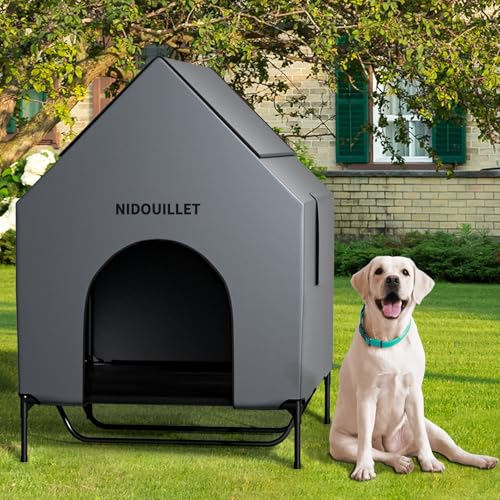 Nidouillet Dog House for Large Breed 122CM Outdoor or Indoor, Weatherproof 600D PVC House Large Puppy, Breathable 2x1 Textilene Fabric Raised Dog Bed