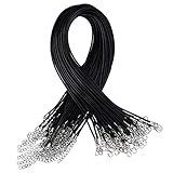 Mudder 50 Pack Black Braided Imitation Leather Cord Rope Necklace Chain with Lobster Claw Clasp (1.5 mm)