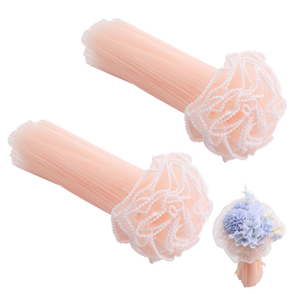 GORGECRAFT 8 Yards Pearl Edge Floral Packaging Paper 30cm Wide Flower Wrapping Mesh Paper Pink Wrinkled Wavy Organza Net Bouquet Gifts Packaging Paper for Wedding Valentine's Day Florist DIY Decor