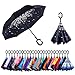 AmaGo Windproof Inverted Umbrella – UV Protection Double Layer Reverse Folding Long Self Standing Umbrella with C-Shape Handle for Car Rain Outdoor Travel(Sakura)