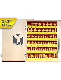 Yonico 17702 Juego de 70 fresas para ruteadora de calidad profesional con mango de carburo 1,2 cm