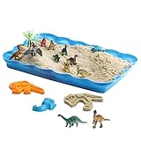 Ccfoud Sand Kit, Dinosaur Sandbox Sand, Sand Box Kit Includes 20 Shaping Molds,12 Dino Figures, 2 lbs Sand and Sand Tray