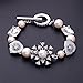 Silver Plated Imitation Pearl and White Crystal Bracelet Resin Flower Bracelet Diamond Personality Jewelry for Women Gilrs