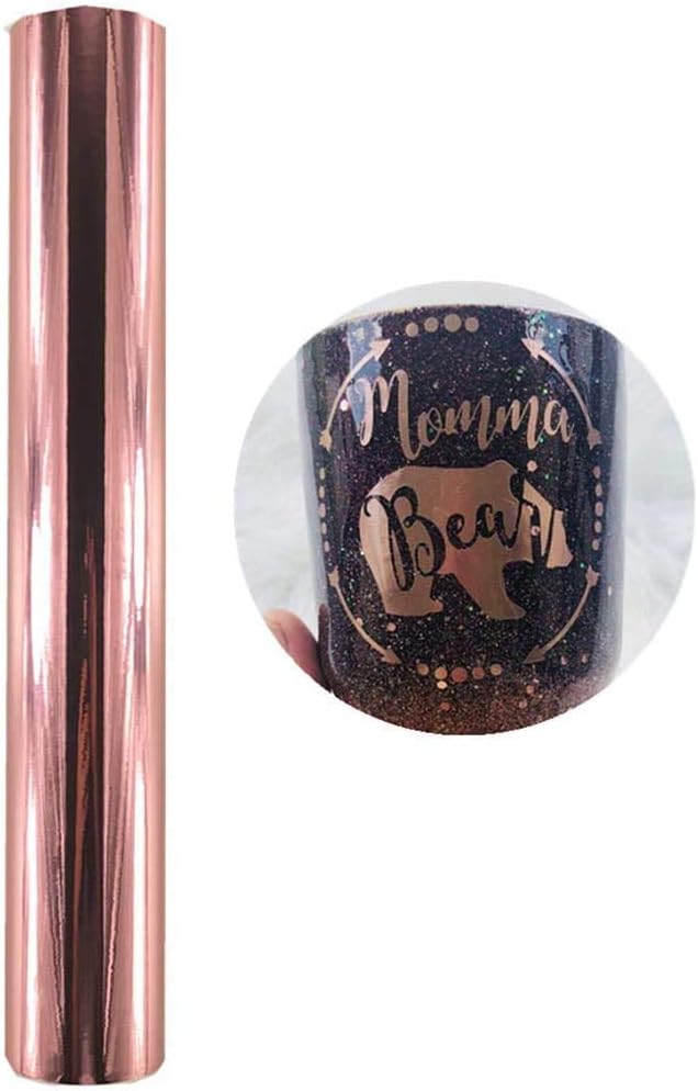 Chrome Rose Gold Siver Permanent Adhesive Vinyl Sheet Gloss Metallic Craft Vinyl for Silhouette Tumblers Cameo Craft Cutter Cricut with Scraper,30cm by 150cm (Rose Gold)