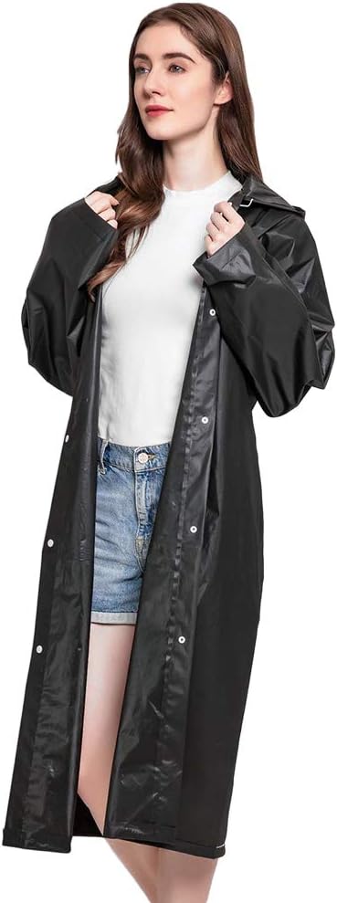 WYKsoku Disposable Raincoat, Women Men Waterproof Thicken Hooded Protection Coverall Outdoor Travel Long Raincoat Poncho Black