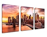 Canvas Wall Art Skyline Sunset Scenery of New York City Framed Ready to Hang - 3 Pieces Large Canvas Artwork Pictures 60