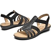 VJH confort Women's Flat Sandals, Comfort Elastic Slip-on Light Weight Slingback Casual Walking Sandals with Rhinestone