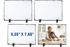 Vesub 4 Pcs Sublimation Slate Rock Blanks, 5.55 x 7.66 Inch Rectangular Sublimation Stone Slate with Display Holder,Custom Photo Frame for Cricut Autopress Print