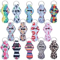 Dlazm Chapstick Holder Keychain, 14 Pieces Different Neoprene Lip Balm Keychain Holder (14 Cute)