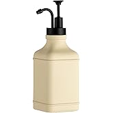 Enra Glass Soap Dispenser with Clear Window,12oz Matte Stainless Steel Hand Pump Dispenser,Hand and Liquid Soap Dispenser Rust Proof Countertop Lotion Bottle (Beige-Square-Liquid)