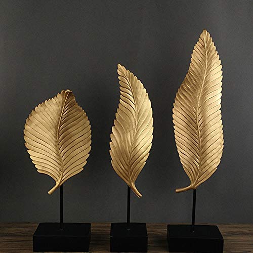 MQW Blue/Gold European-Style Creative Resin Crafts Leaf 3 Decoration Home Soft Decoration Furnishing Hotel Club Decoration Delicate and Beautiful (Color : Gold) - Thumbnail 2