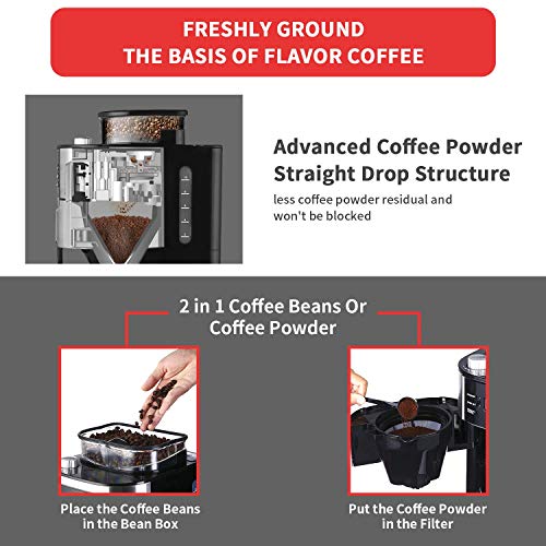 10Cup Drip Coffee Maker, Grind and Brew Automatic Coffee Machine with