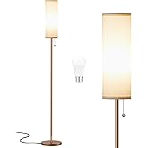 Ambimall Floor Lamp with 3 Color Temperatures Bulb, 64" Standing lamp with Linen lampshade for Bedroom, Minimalist Pole Lamp,