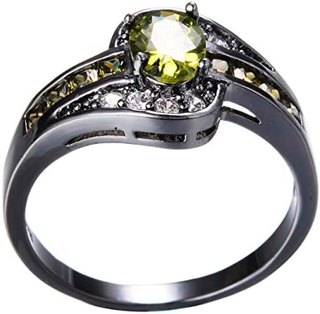 LUXXY Peridot Oval Ring Fashion White &amp; Black Gold Filled Jewelry Vintage Wedding for Women Birthday Stone Gifts